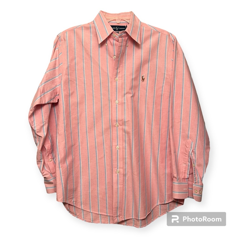 Ralph Lauren Button Down Shirt in Pink with Blue and White Stripes